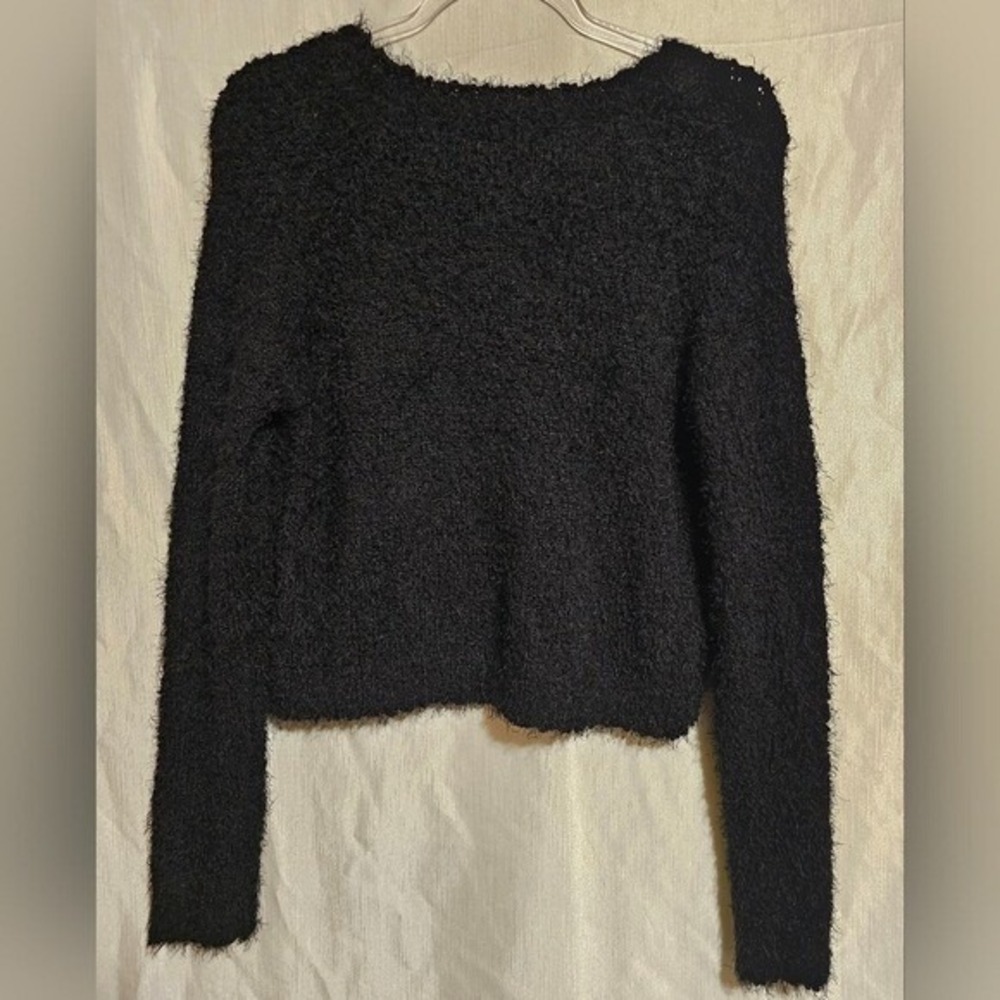Freshman Fuzzy Knit Sweater - Long Sleeve, Cropped, Black, Size L - Picture 2 of 5